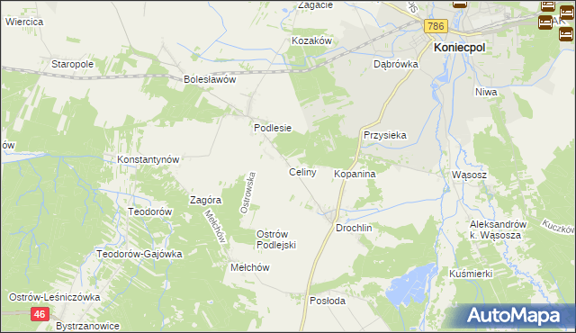 mapa Celiny gmina Lelów, Celiny gmina Lelów na mapie Targeo