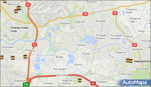 mapa Chałupki gmina Kraków, Chałupki gmina Kraków na mapie Targeo