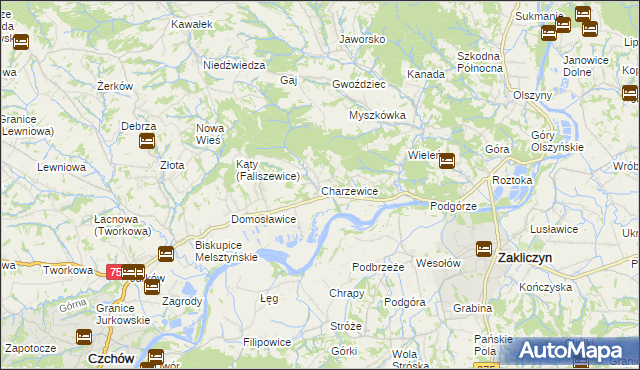 mapa Charzewice, Charzewice na mapie Targeo