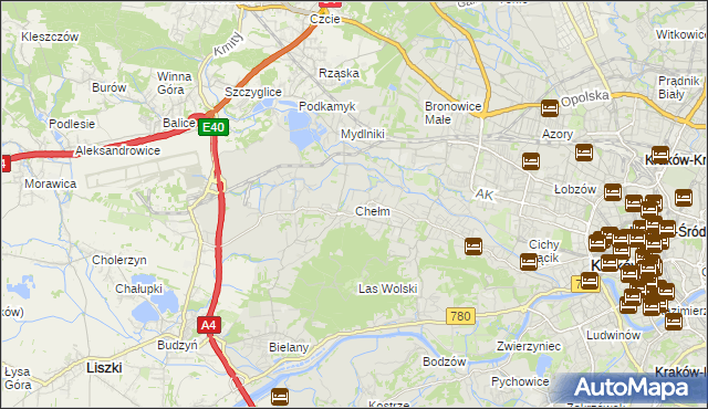 mapa Chełm gmina Kraków, Chełm gmina Kraków na mapie Targeo