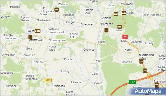 mapa Chełmce gmina Strawczyn, Chełmce gmina Strawczyn na mapie Targeo