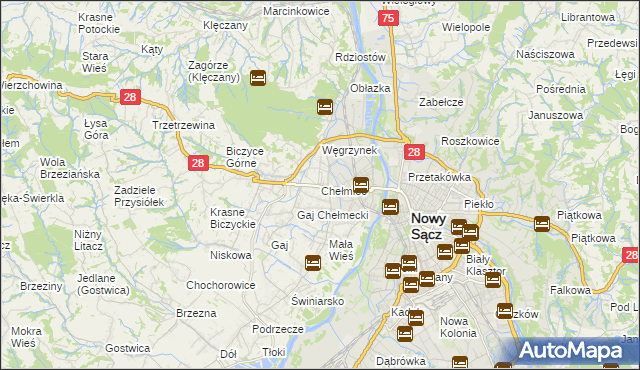 mapa Chełmiec powiat nowosądecki, Chełmiec powiat nowosądecki na mapie Targeo