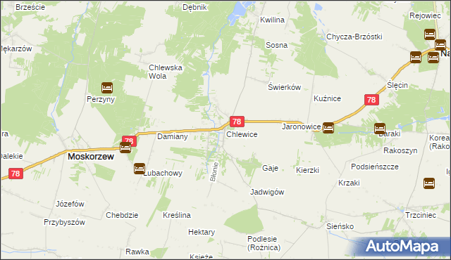 mapa Chlewice gmina Moskorzew, Chlewice gmina Moskorzew na mapie Targeo