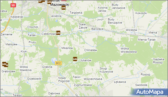 mapa Chmielew gmina Mińsk Mazowiecki, Chmielew gmina Mińsk Mazowiecki na mapie Targeo