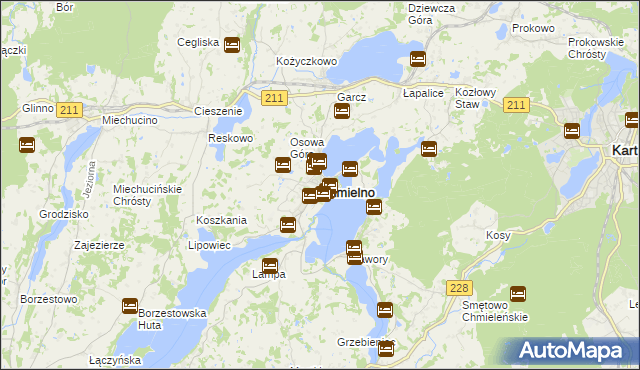 mapa Chmielno powiat kartuski, Chmielno powiat kartuski na mapie Targeo