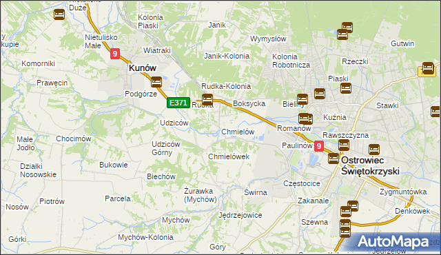 mapa Chmielów gmina Bodzechów, Chmielów gmina Bodzechów na mapie Targeo