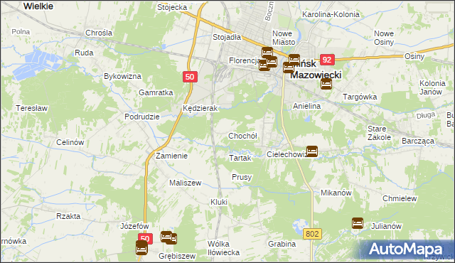 mapa Chochół gmina Mińsk Mazowiecki, Chochół gmina Mińsk Mazowiecki na mapie Targeo