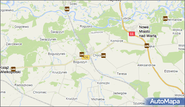 mapa Chocicza gmina Nowe Miasto nad Wartą, Chocicza gmina Nowe Miasto nad Wartą na mapie Targeo