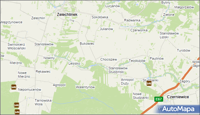 mapa Chociszew gmina Żelechlinek, Chociszew gmina Żelechlinek na mapie Targeo