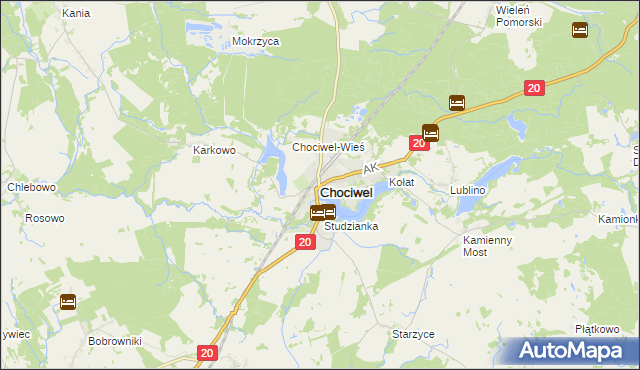 mapa Chociwel powiat stargardzki, Chociwel powiat stargardzki na mapie Targeo