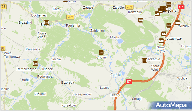 mapa Choiny gmina Sobków, Choiny gmina Sobków na mapie Targeo