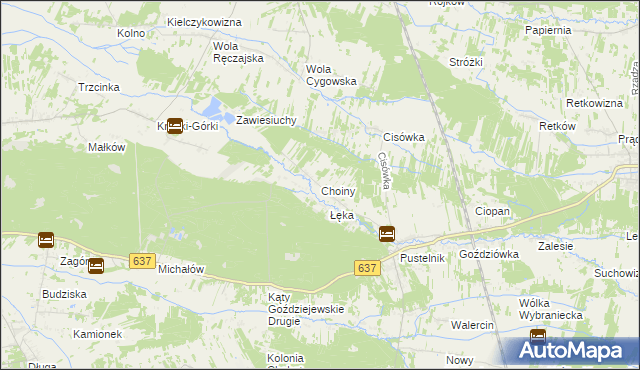 mapa Choiny gmina Stanisławów, Choiny gmina Stanisławów na mapie Targeo