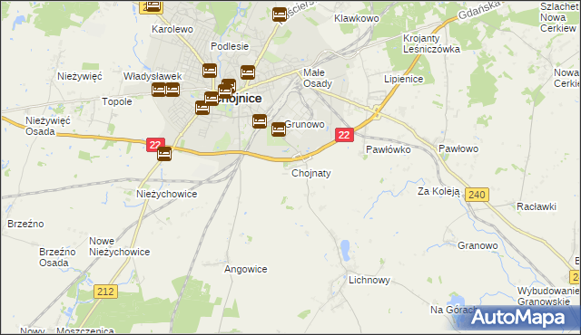 mapa Chojnaty gmina Chojnice, Chojnaty gmina Chojnice na mapie Targeo