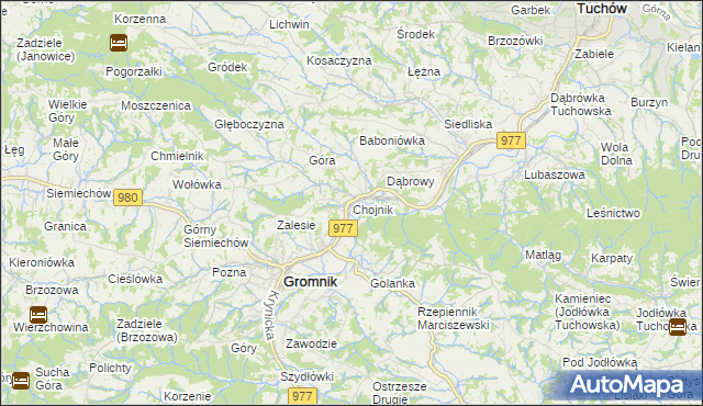 mapa Chojnik gmina Gromnik, Chojnik gmina Gromnik na mapie Targeo