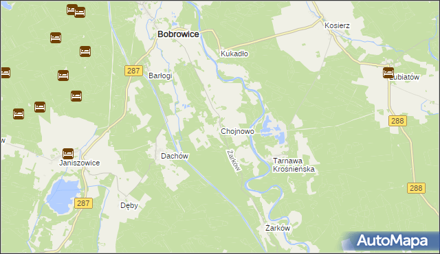 mapa Chojnowo gmina Bobrowice, Chojnowo gmina Bobrowice na mapie Targeo