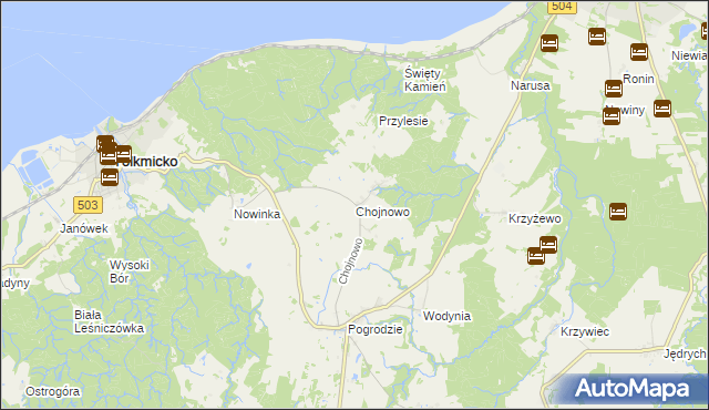 mapa Chojnowo gmina Tolkmicko, Chojnowo gmina Tolkmicko na mapie Targeo