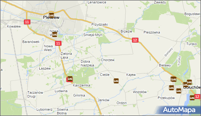 mapa Chorzew gmina Pleszew, Chorzew gmina Pleszew na mapie Targeo