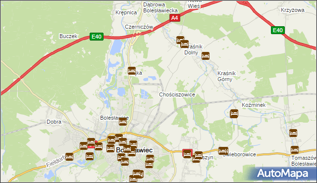 mapa Chościszowice, Chościszowice na mapie Targeo