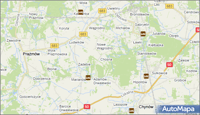 mapa Chosna, Chosna na mapie Targeo