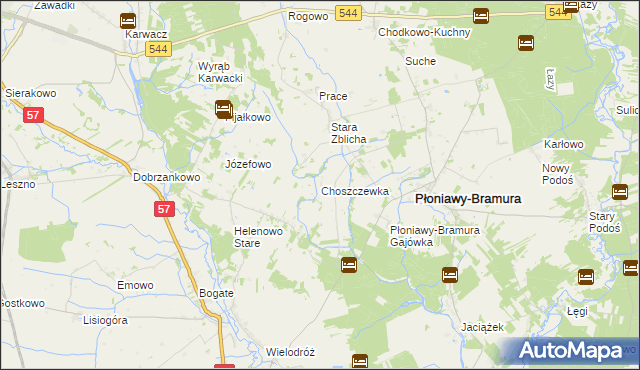 mapa Choszczewka gmina Płoniawy-Bramura, Choszczewka gmina Płoniawy-Bramura na mapie Targeo