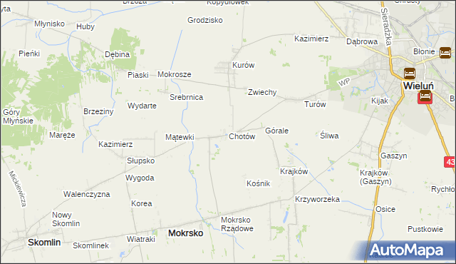 mapa Chotów gmina Mokrsko, Chotów gmina Mokrsko na mapie Targeo