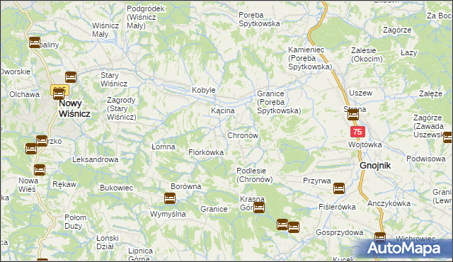 mapa Chronów gmina Nowy Wiśnicz, Chronów gmina Nowy Wiśnicz na mapie Targeo