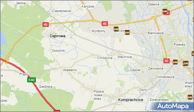 mapa Chróścina gmina Dąbrowa, Chróścina gmina Dąbrowa na mapie Targeo