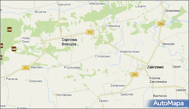 mapa Chróstowo gmina Dąbrowa Biskupia, Chróstowo gmina Dąbrowa Biskupia na mapie Targeo