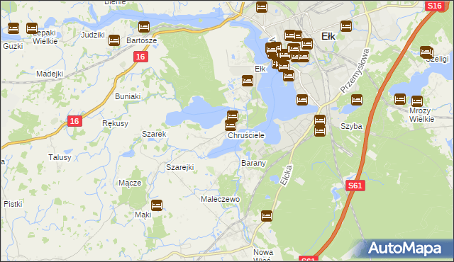 mapa Chruściele gmina Ełk, Chruściele gmina Ełk na mapie Targeo