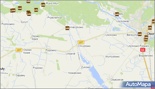 mapa Chrustowo gmina Oborniki, Chrustowo gmina Oborniki na mapie Targeo