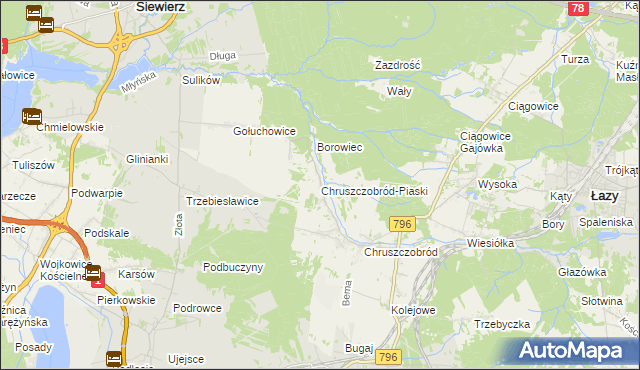 mapa Chruszczobród-Piaski, Chruszczobród-Piaski na mapie Targeo