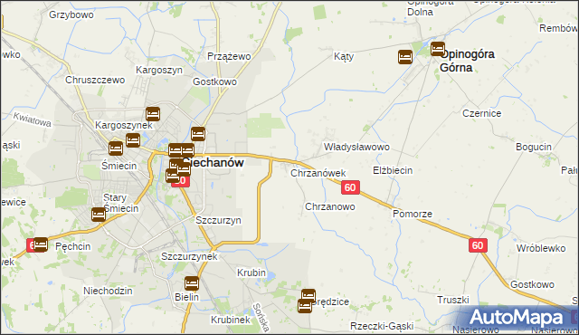 mapa Chrzanówek gmina Opinogóra Górna, Chrzanówek gmina Opinogóra Górna na mapie Targeo