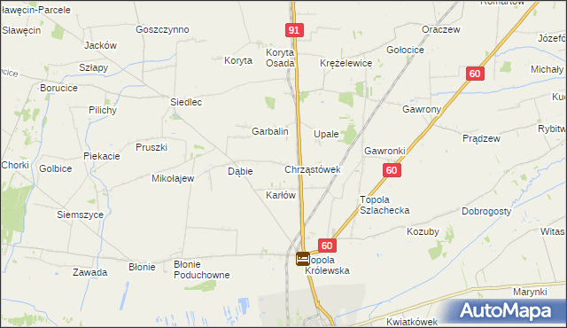 mapa Chrząstówek gmina Łęczyca, Chrząstówek gmina Łęczyca na mapie Targeo