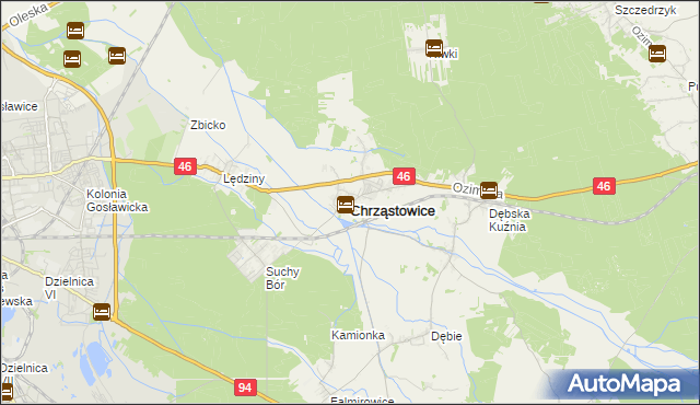 mapa Chrząstowice powiat opolski, Chrząstowice powiat opolski na mapie Targeo