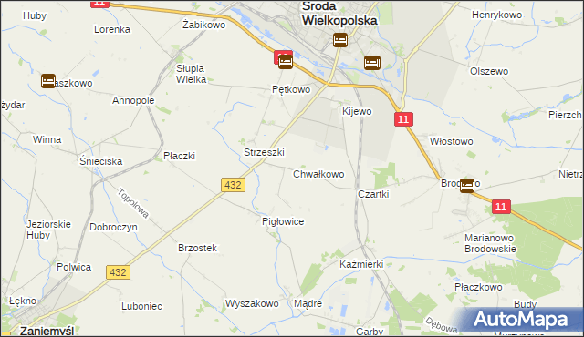mapa Chwałkowo gmina Środa Wielkopolska, Chwałkowo gmina Środa Wielkopolska na mapie Targeo