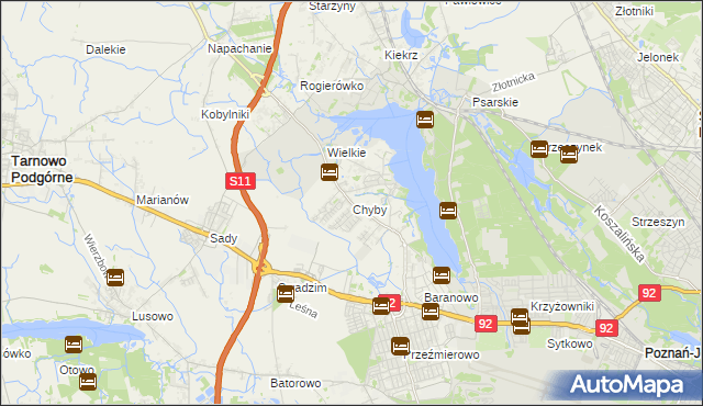mapa Chyby gmina Tarnowo Podgórne, Chyby gmina Tarnowo Podgórne na mapie Targeo
