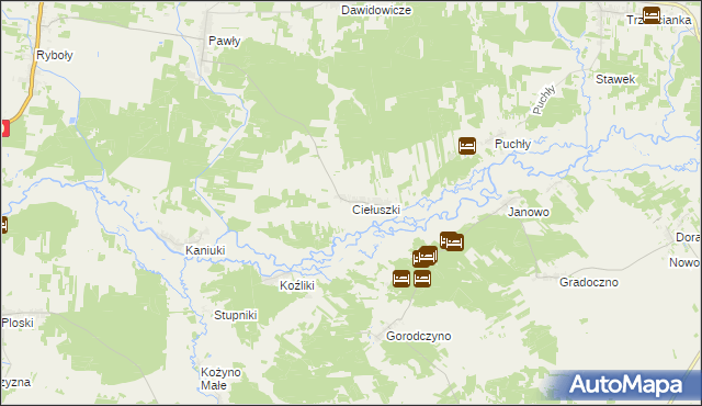 mapa Ciełuszki, Ciełuszki na mapie Targeo