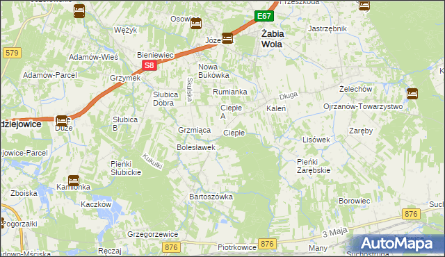 mapa Ciepłe gmina Żabia Wola, Ciepłe gmina Żabia Wola na mapie Targeo