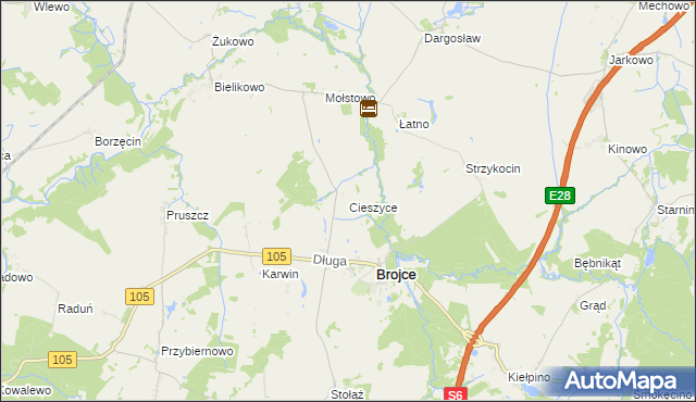 mapa Cieszyce gmina Brojce, Cieszyce gmina Brojce na mapie Targeo