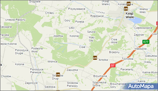 mapa Cisie gmina Książ Wielki, Cisie gmina Książ Wielki na mapie Targeo