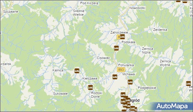 mapa Cisowiec gmina Baligród, Cisowiec gmina Baligród na mapie Targeo