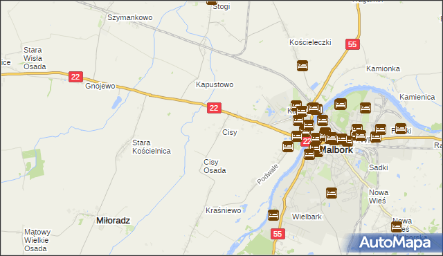 mapa Cisy gmina Malbork, Cisy gmina Malbork na mapie Targeo