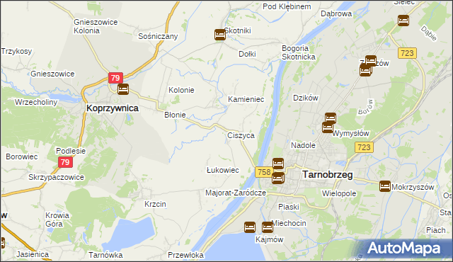 mapa Ciszyca gmina Koprzywnica, Ciszyca gmina Koprzywnica na mapie Targeo