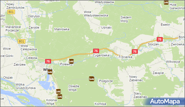mapa Cyganówka gmina Wilga, Cyganówka gmina Wilga na mapie Targeo