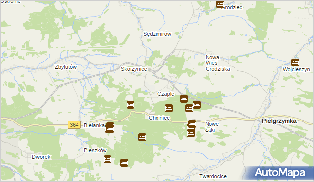 mapa Czaple gmina Pielgrzymka, Czaple gmina Pielgrzymka na mapie Targeo