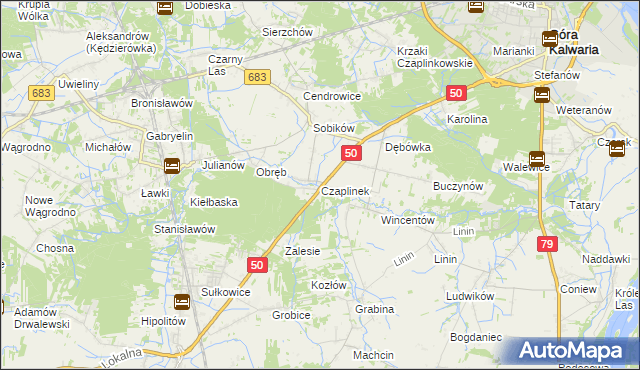 mapa Czaplinek gmina Góra Kalwaria, Czaplinek gmina Góra Kalwaria na mapie Targeo