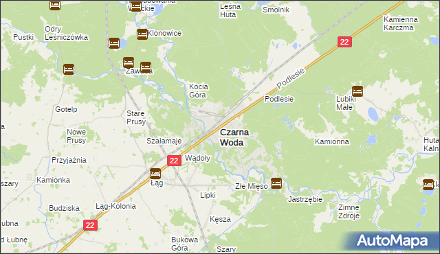 mapa Czarna Woda powiat starogardzki, Czarna Woda powiat starogardzki na mapie Targeo