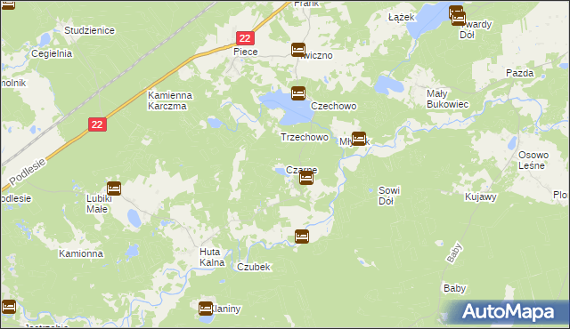 mapa Czarne gmina Kaliska, Czarne gmina Kaliska na mapie Targeo