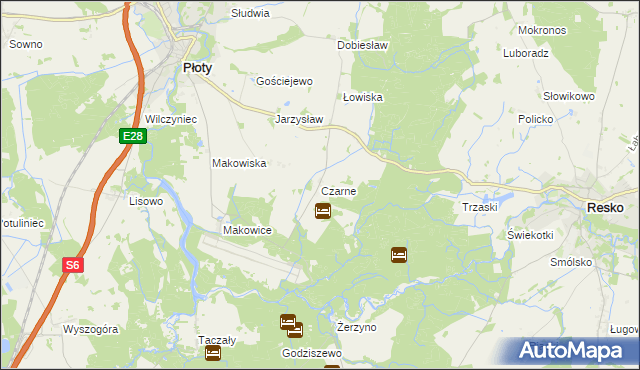 mapa Czarne gmina Płoty, Czarne gmina Płoty na mapie Targeo