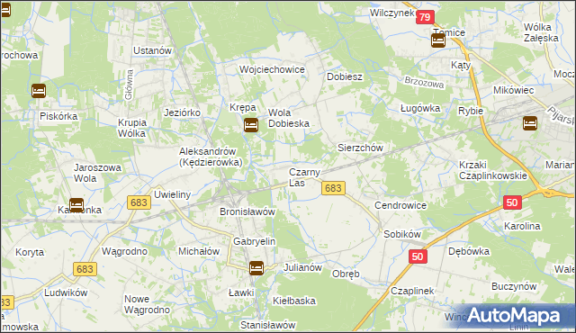 mapa Czarny Las gmina Góra Kalwaria, Czarny Las gmina Góra Kalwaria na mapie Targeo
